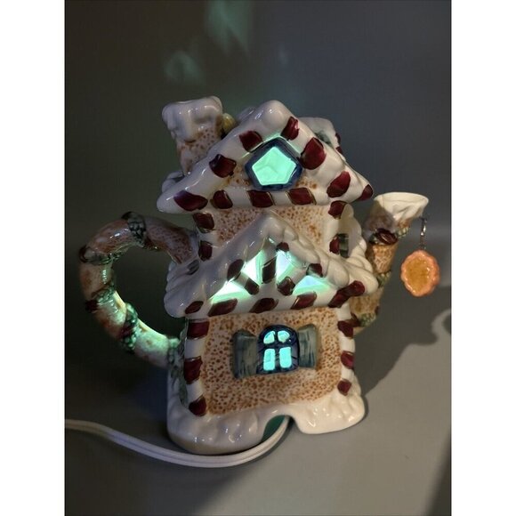 Vtg Lighted Teapot Snowman Christmas House Lamp Christmas Decor Electric - Picture 4 of 8